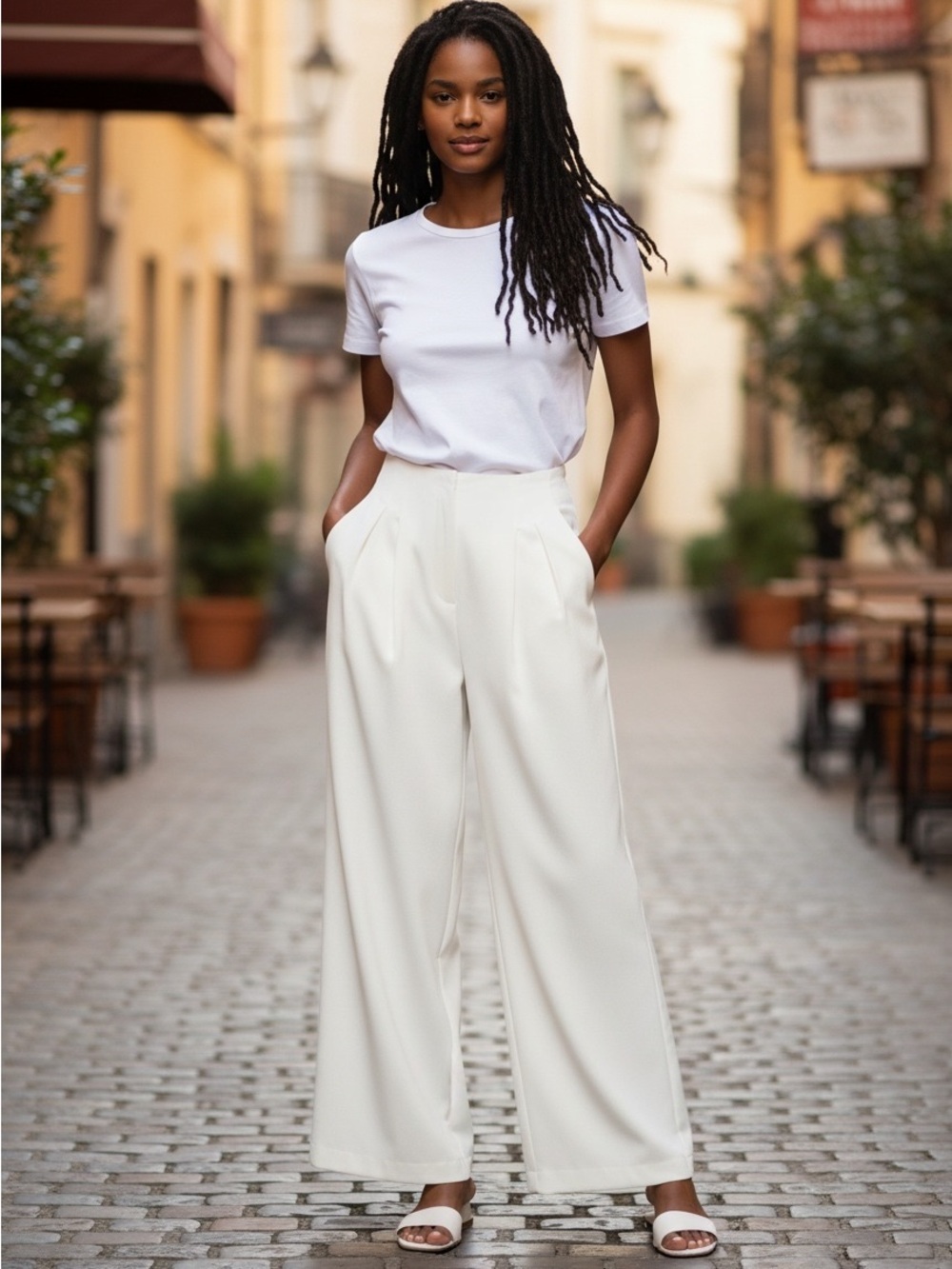 NWT Mystree Large Cream Wide Leg Pleated Dress Pants High Rise Trouser